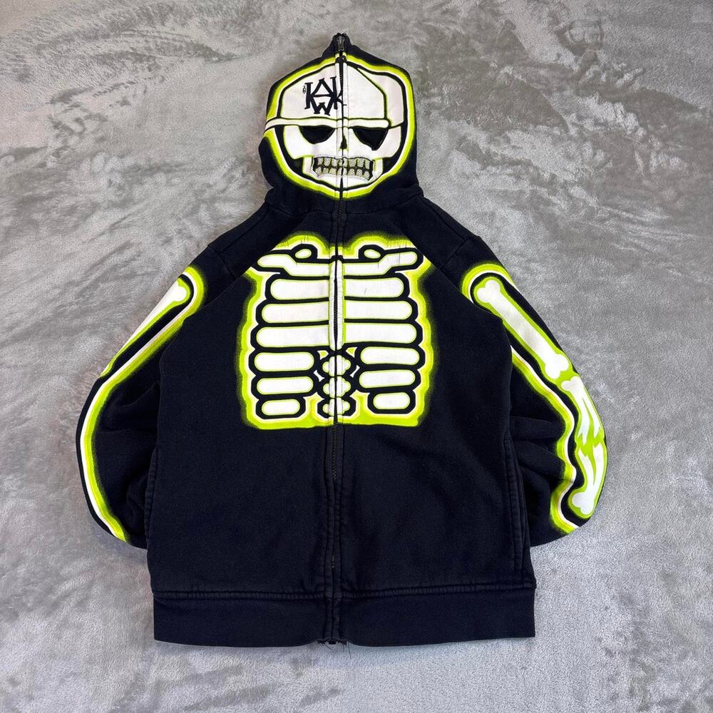 Vintage Tony Hawk Skeleton Full Zip Hoodie Kids Medium Black Y2K Skater
